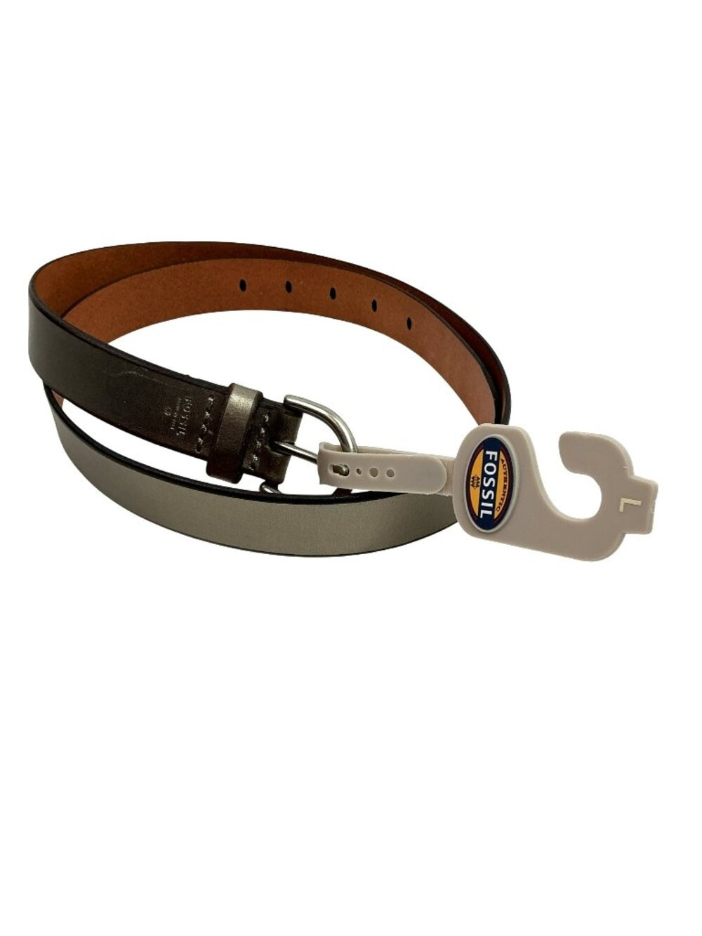 New Fossil Metallic Bronze Leather C-Buckle Belt Womens Large